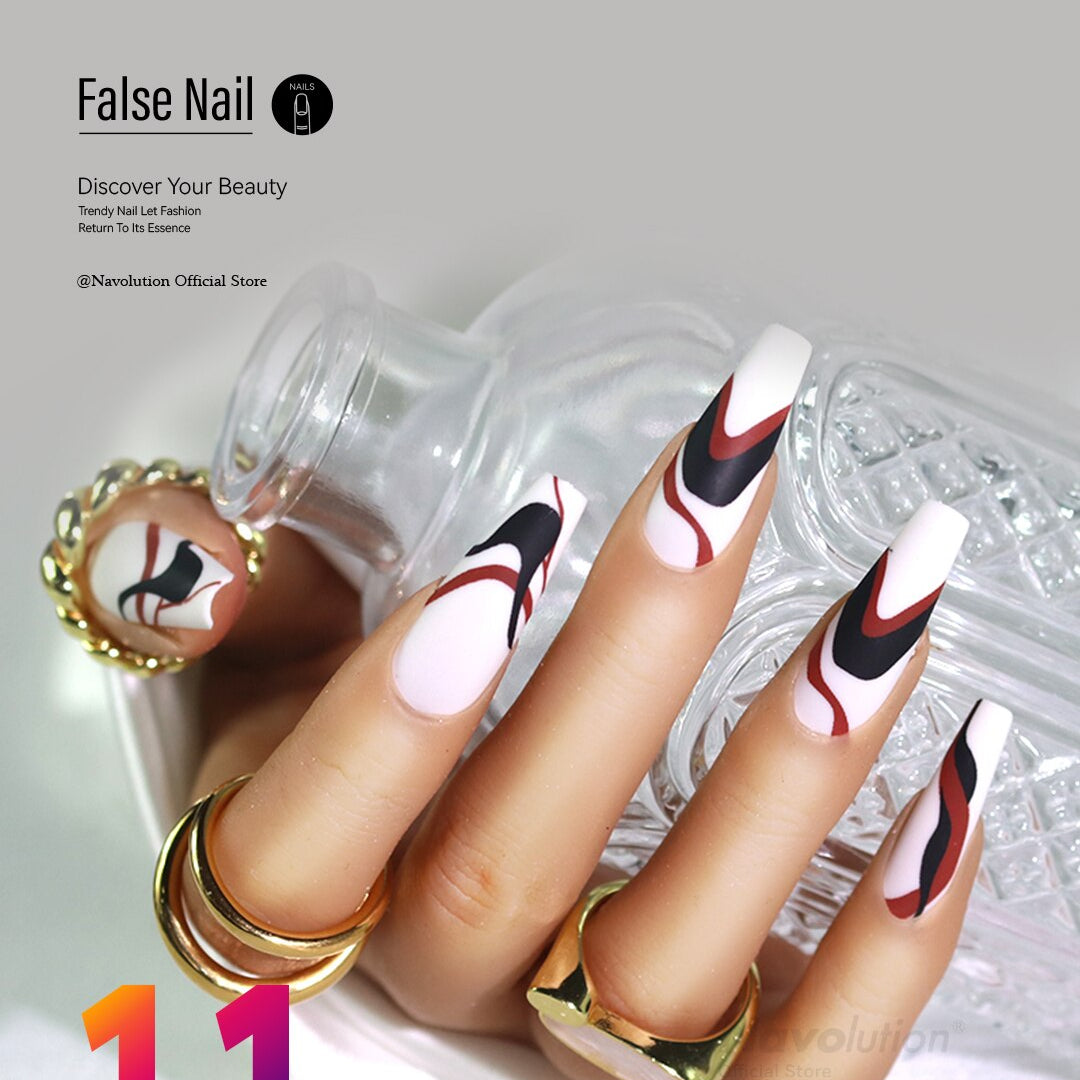 Navolution 24Pcs/Set DIY Manicure Wearable Fake Nails press on Detachable Finished Fingernails Ballet Square Head Almond Short 11