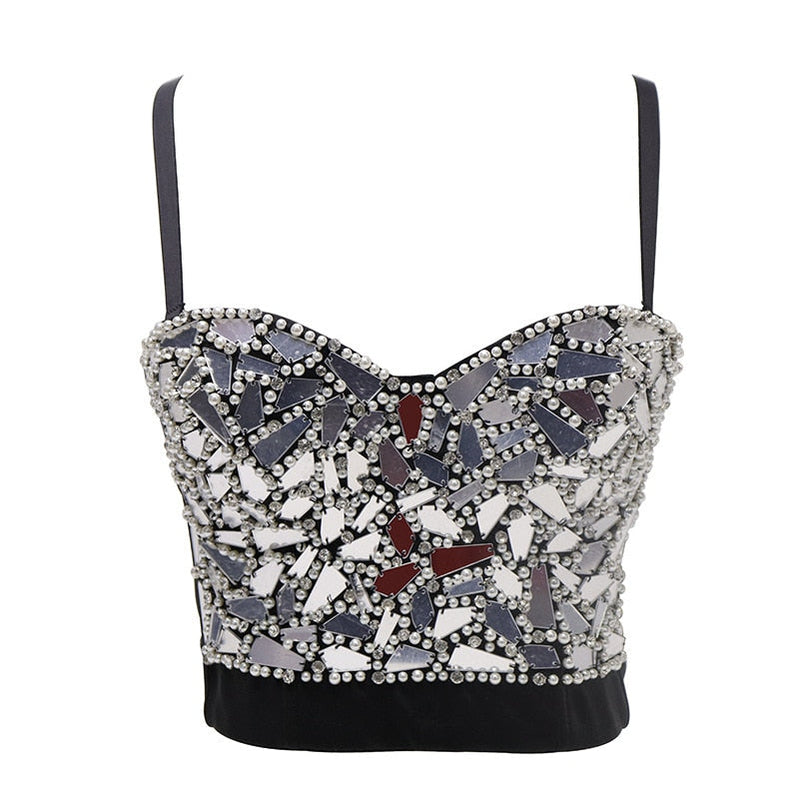 Women Tank Tops Luxury Sequined Rhinestone Pearl Wedding Push Up Bra Woman Clothes Camis Stage Ladies Crop Top Corset y2k Blusas