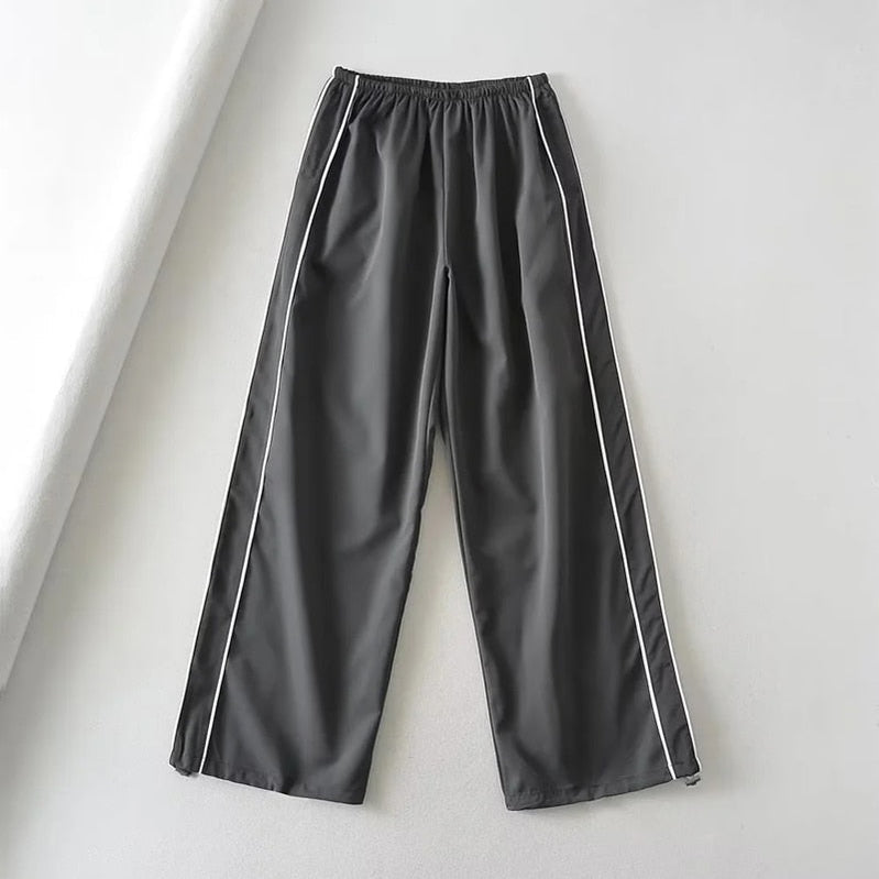 Women Casual Joggers Tech Pants Vintage Solid Low Waist Drawstring Baggy Trousers Y2K Wide Leg Sweatpants Streetwear Cargo Pants EA07732-Dark grey