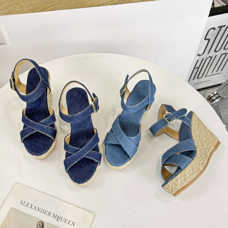 Wedge Sandals for Women Ankle Strappy Cute Shoes Open Toe Platform Womens Sandals Casual Summer High Heels