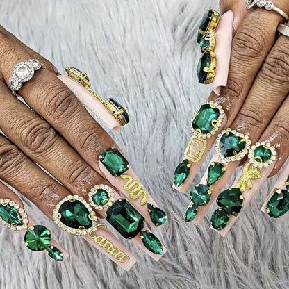 Handmade Luxury 3XL Full Cover False Nail Tips Glittery Rhinestone Press On Nails Y2K Reusable XXL XL Long Fake Nail With Glue