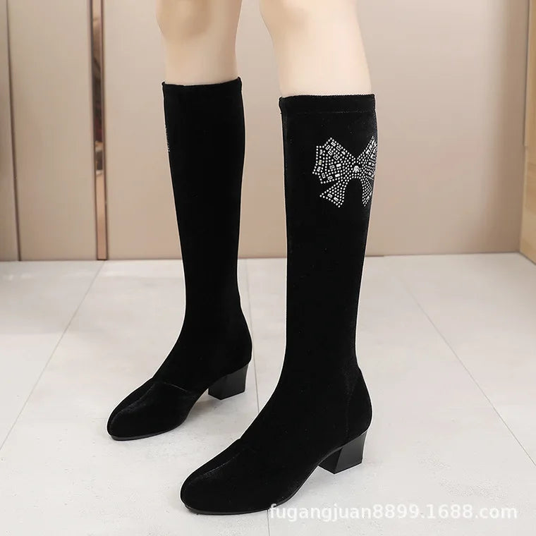 Latin Dance Boots for Women Black Modern Jazz Tango Dance Shoes Rubber Soft Sole High Heel Salsa Performance Shoes