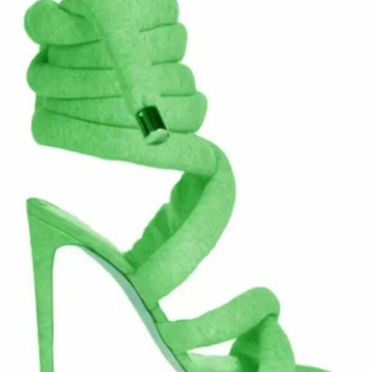 Summer Square Head Slim High Heel Sandals Wrapped Around The Feet Fashion Show Dress 43 Large Women's Sandals green
