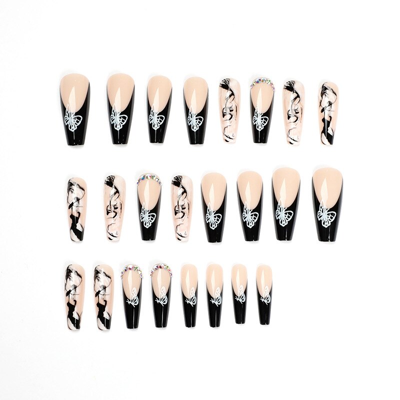 Glossy Pink Wearable Nail Art Blue Rhinestone Extra Long Ballet Detachable Finished False Nails Press on Nails with Glue MT671JP1583