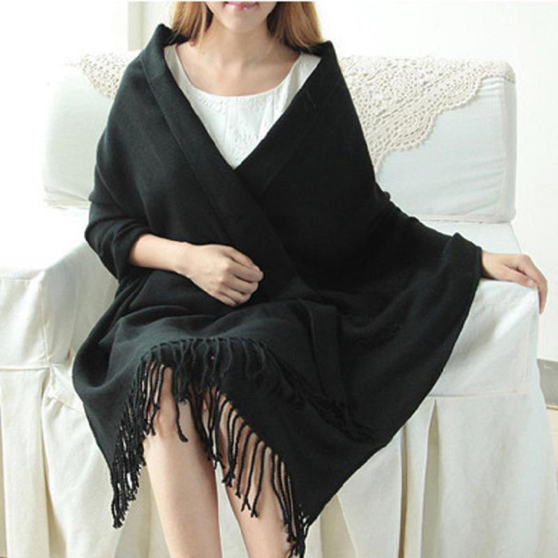 Winter Female Lattice Imitation Cashmere Scarf Autumn And Winter Thick Fashion Warm Wild Scarf Shawl Black 180CM
