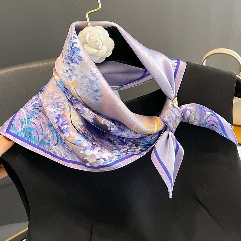 53cm Real Silk Nature Scarf Women Neckerchief Foulard Bandana Small Hairbands Fashion Floral Neck Ties for Office Lady New ZS-284 53x53cm