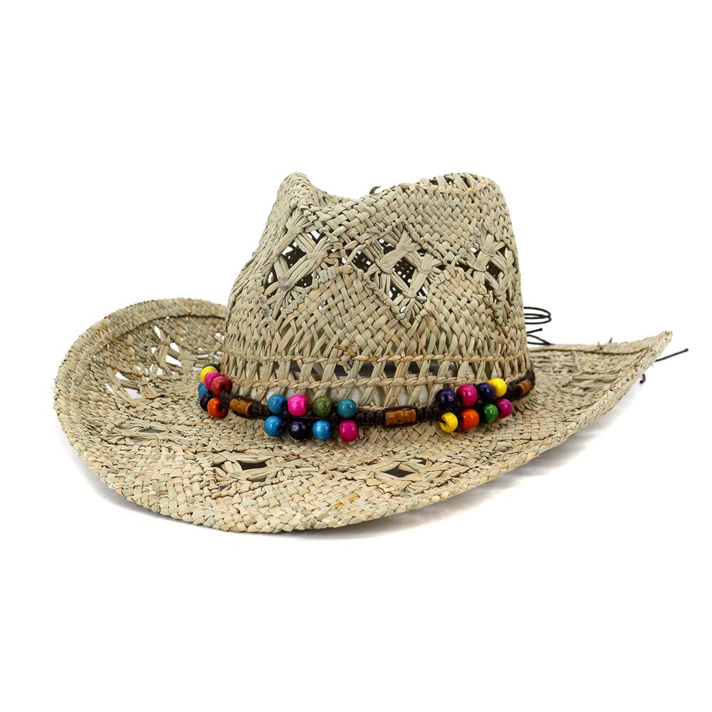 Cowboy hat fashion hollow handmade cowboy straw hat men&#39;s summer outdoor travel beach hat unisex solid color western cowboy hat 10 M55-58cm