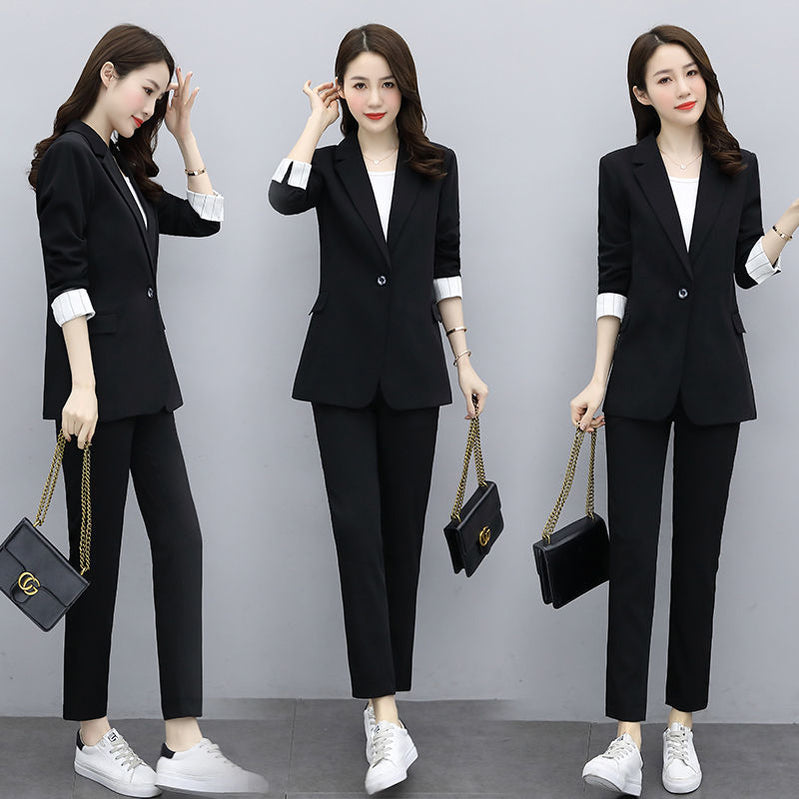 Women's Professional Wear Spring Fall New Suit Jacket Vest Pants Three-piece Korean Fashion Blazers Trousers Suspender Set Three-piece 03