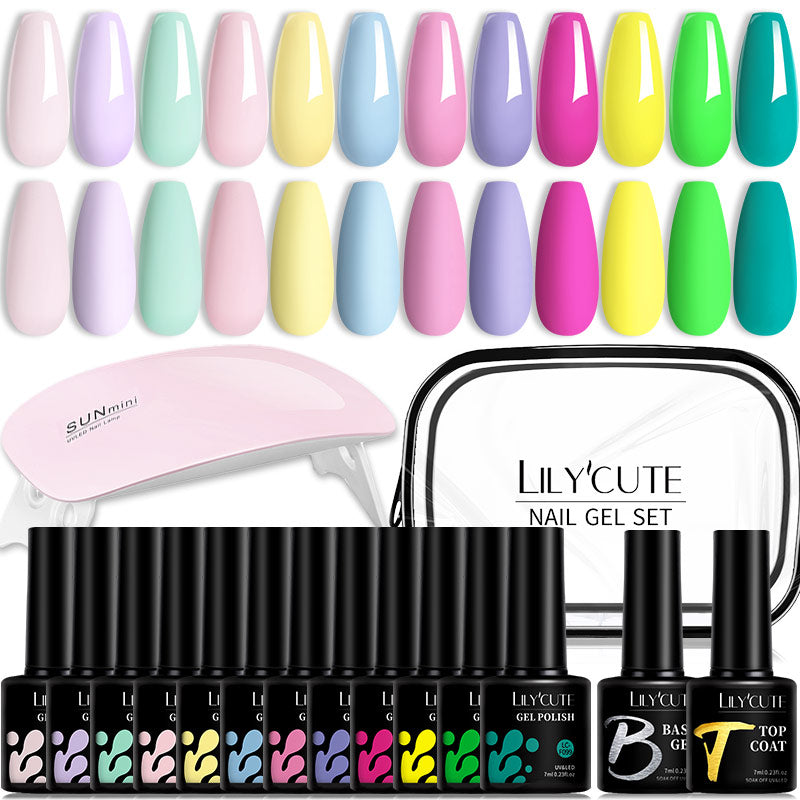 LILYCUTE 12PCs 7ml Spring Macaron Nail Gel Polish Set Semi Permanent UV Gel For Manicure Soak Off Gel Nail Polish Kit Varnishes 229376