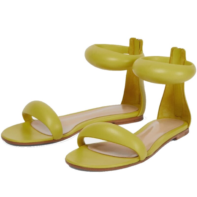 Sexy Flat Sandals Simple Fish Mouth Zipper Women's Shoes Gold Silver Black Green White Brown Big Size Army Green