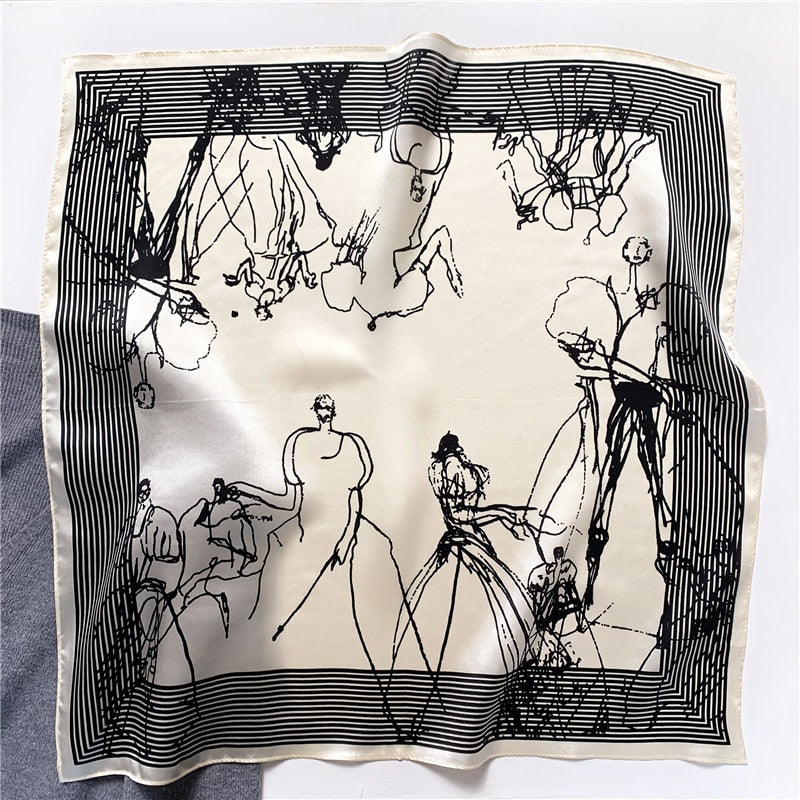 Fashion Designer Print 100% Natural Silk Square Scarves Women Hairband Neck Foulard Female Small Kerchief Bandana New FZ95-1 53cm real silk