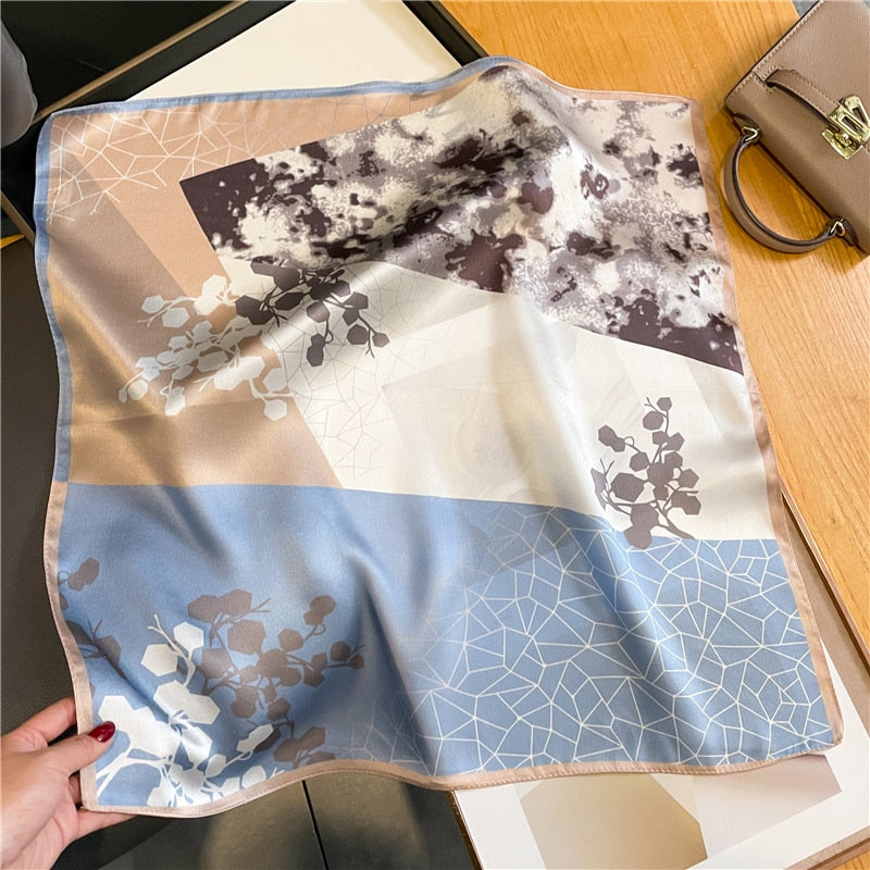 Classice 100% Silk Square Scarf Women Print Stripe Hair Band Wrist Foulard England Style Neckerchief Bandana Echarpe FZ212-1