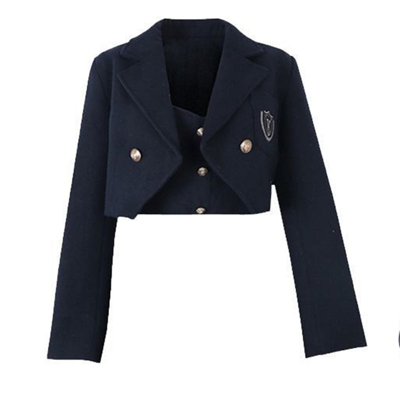 College Style 2 Piece Jacket Skirt Suit Women Spring Autumn Skirt WITH Belt+Streetwear Harajuku BF Casual Coat jacket