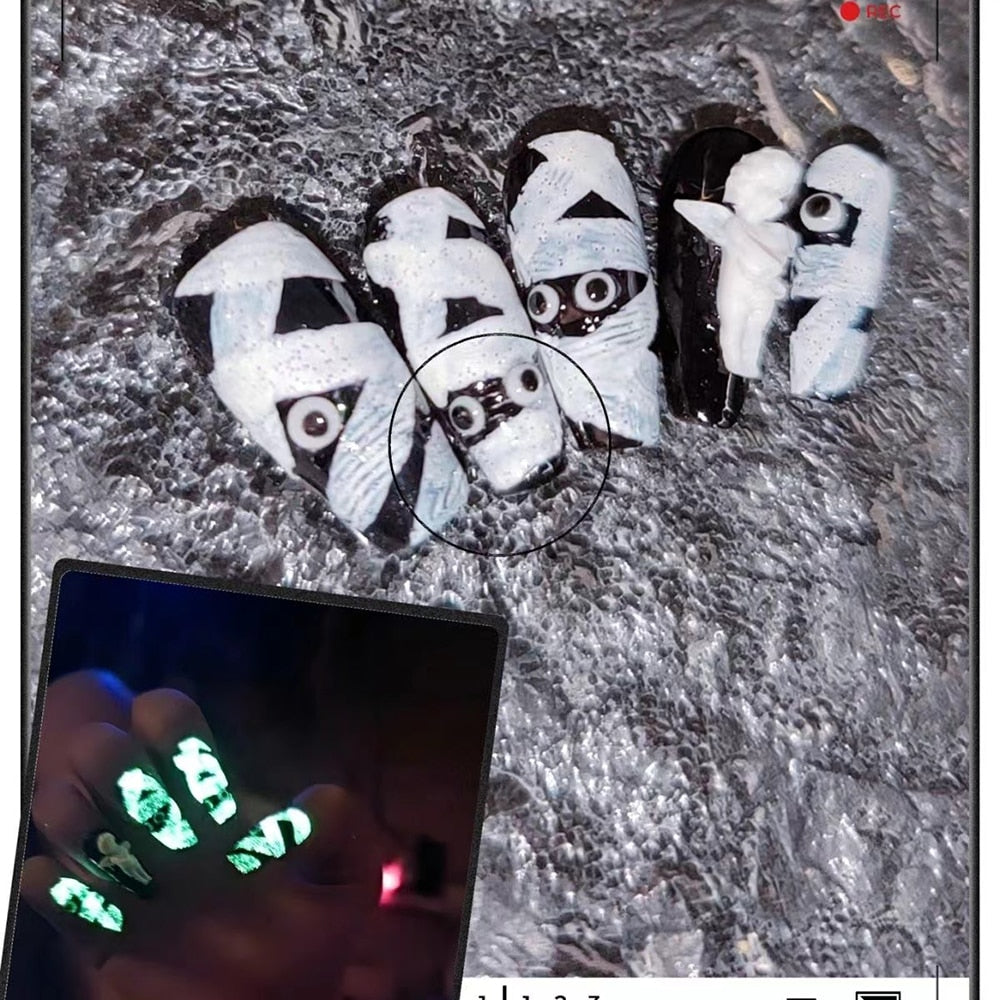 Fashion Cool Personality Cosplay Party Nails Long Coffin 3D High-End Chain Nail Tips Girls Gift Accessories