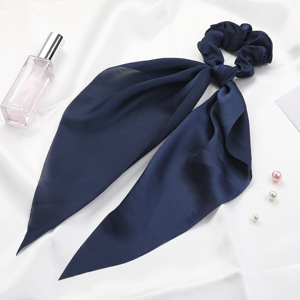 Fashion Print Chiffon Long Ribbon Scrunchies Women Girls Ponytail Scarf Elastic Hair Bands Ties Hair Accessories Wholesale 48