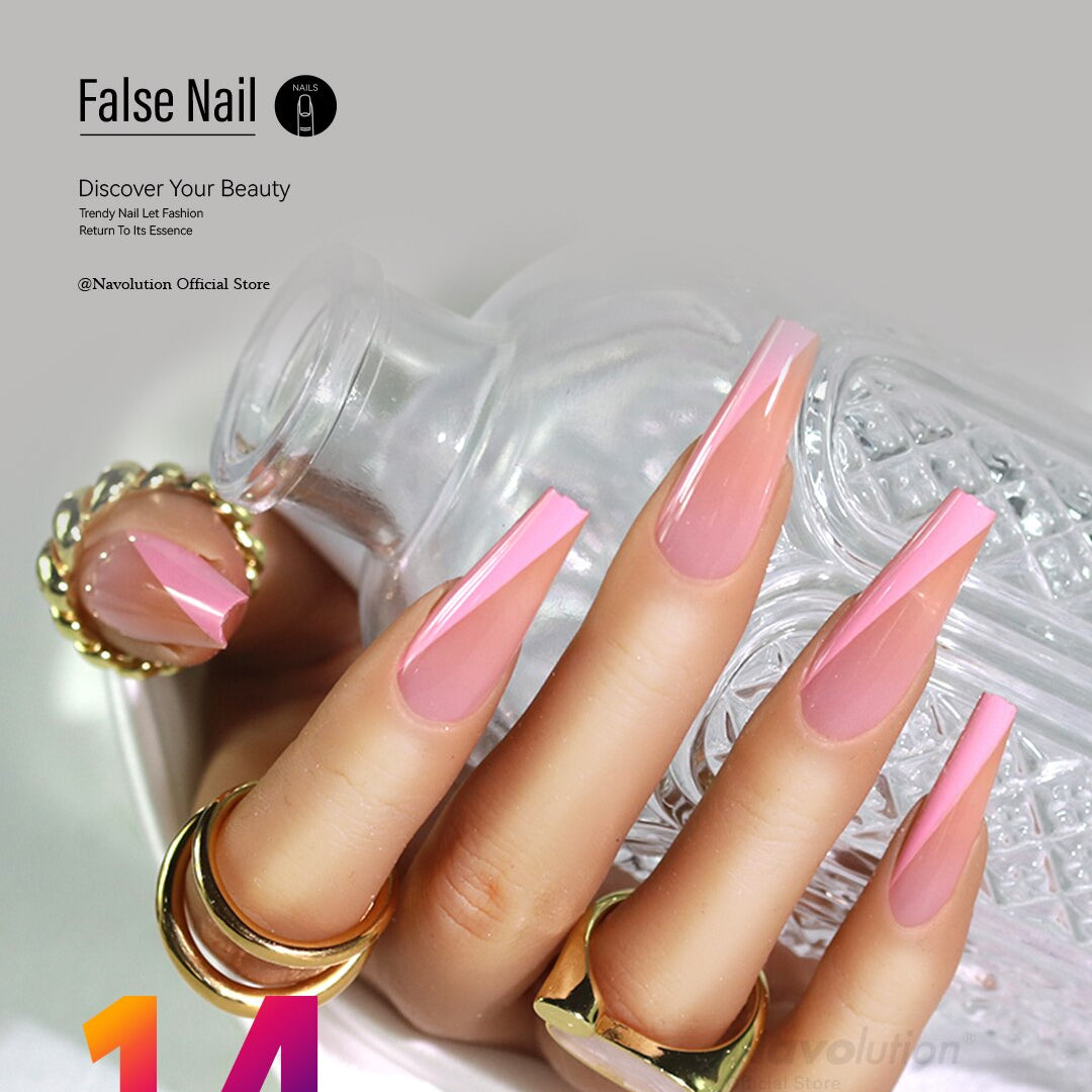 Navolution 24Pcs/Set DIY Manicure Wearable Fake Nails press on Detachable Finished Fingernails Ballet Square Head Almond Short 14