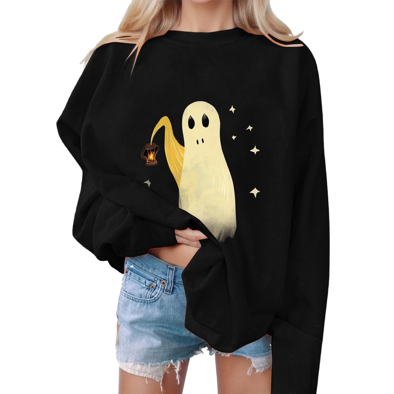 Halloween sweatshirt Grimace sweatshirts Ghosts Sweater Personality Women Sweatshirts Round Neck Sudadera Langærmet outfits