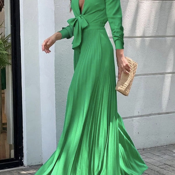 Onecozyday Stylish Sleeveless Lace-Up Pleated Deep V-Neck Sexy Jumpsuits Summer Vacation Party Prom Jump Suits For Women Long Sleeve