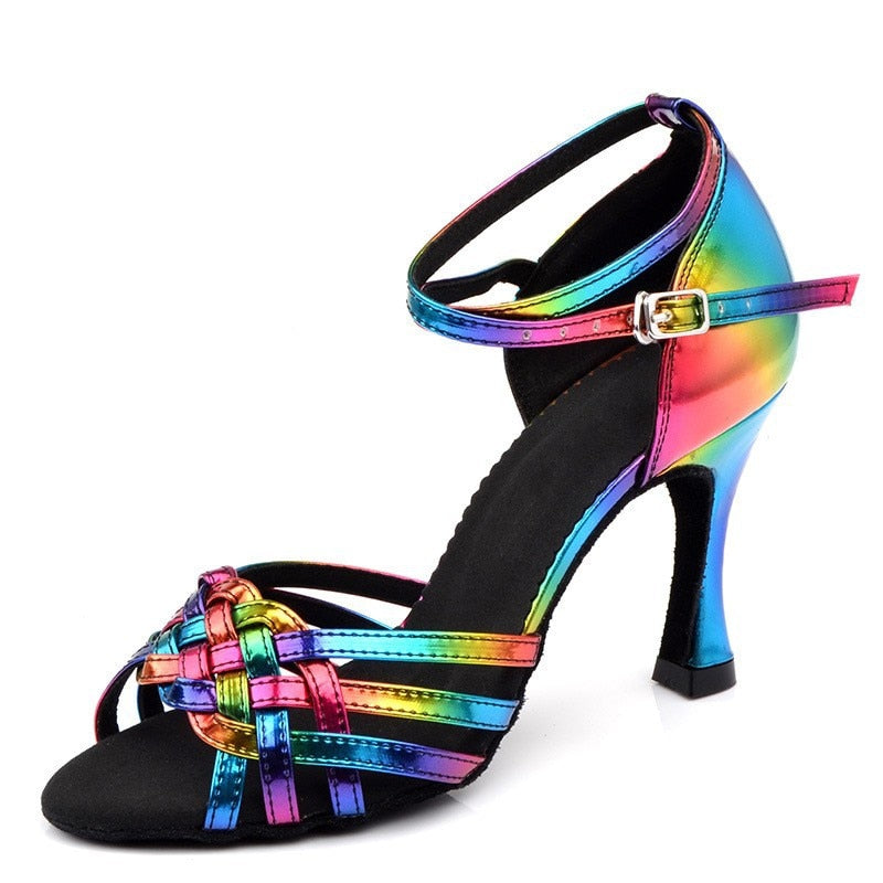 Colorful Latin Dance Shoes for Women 2023 Summer Sale Soft Bottom Indoor High Heels Sandals New Practice Wedding