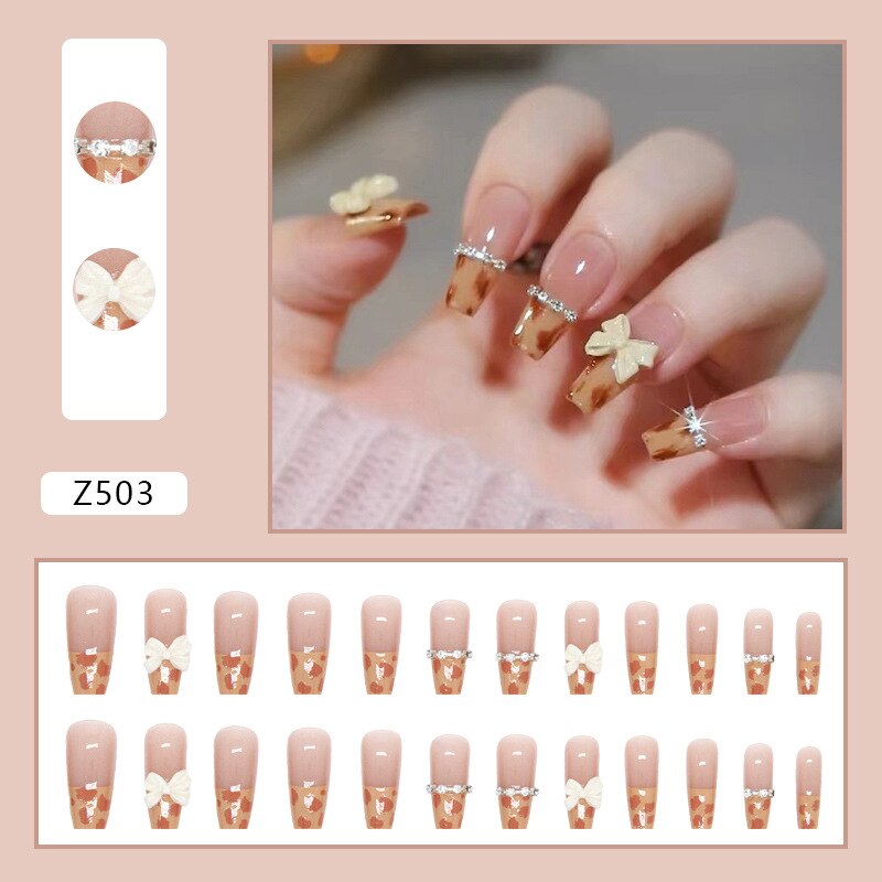 24Pcs/Box Sweet Short Round/Square Head False Nail Art Full Cover Detachable Artificial Fake Nails Ballerina Press on Nails Tips Z503