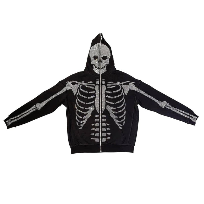 Fall Winter Full Zip Hoodie Sweatshirt for Women Halloween Skeleton Print Hoodie - Basso & Brooke