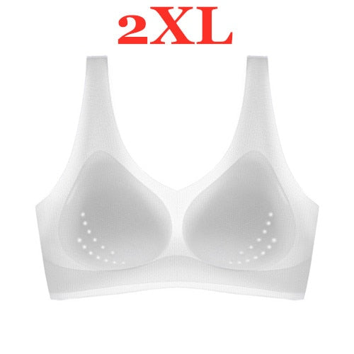 Youpin Women's Ice Silk Seamless Bra Ultra-thin No Steel Ring Breathable Antibacterial Gather One Piece Breathable Underwear White 2XL