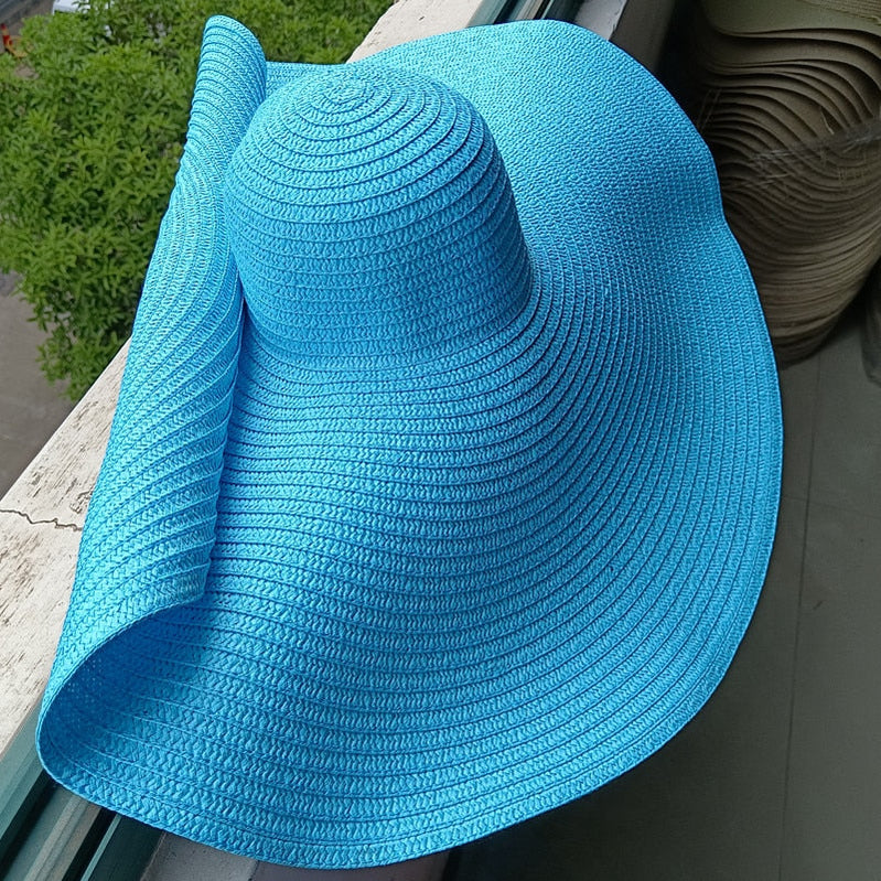 Rainbow striped big brim anti-ultraviolet sunshade sun hat beach sun hat with wire edge can be folded arbitrarily 18 M 56-58cm