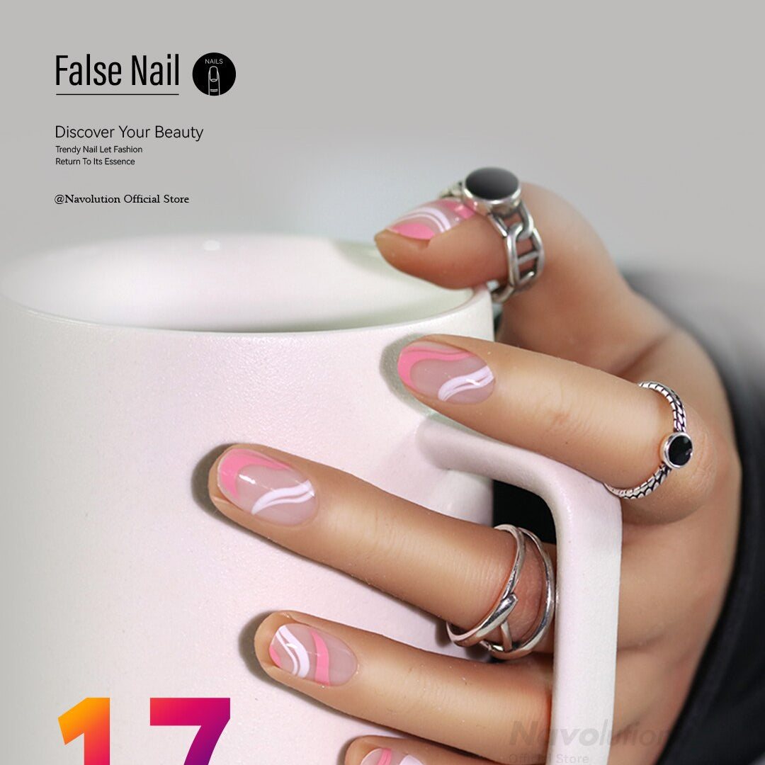 Navolution 24Pcs/Set DIY Manicure Wearable Fake Nails press on Detachable Finished Fingernails Ballet Square Head Almond Short 17