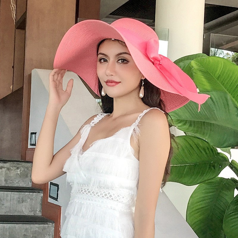 Seaside Photo Beach Straw Hat Children Summer Large Brim Sunscreen Shading Simple Fashion Large Brimmed Hat Sun Hat Beach Hat Pink Adjustable 55 60cm