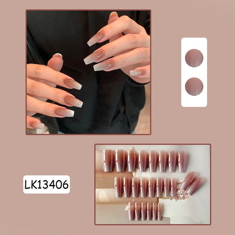 Y2k Fake Black Nail Long Ballet Reusable Adhesive Acrylic Press on set Nails Dark Acrylic Artificial False Nails Arts Tips 24pcs 13406