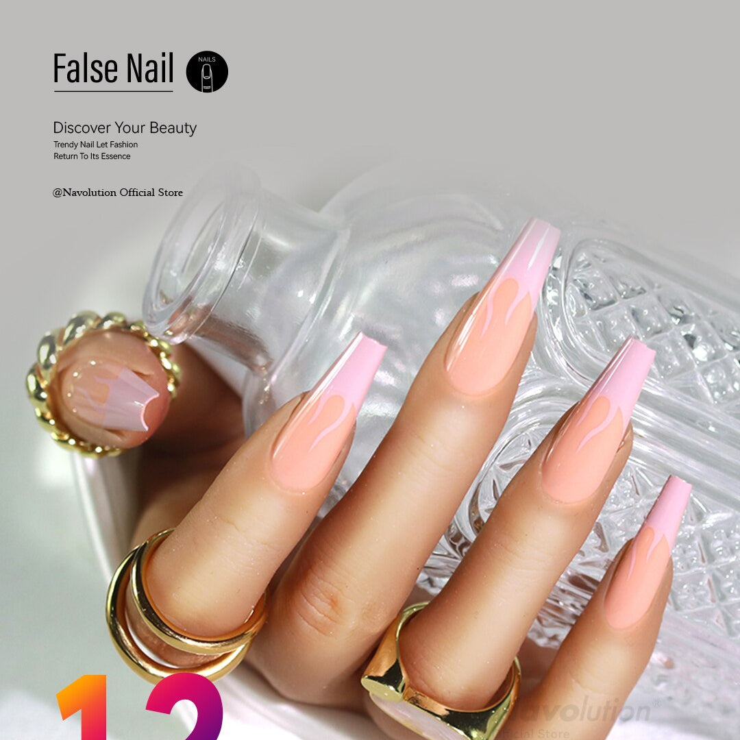 Navolution 24Pcs/Set DIY Manicure Wearable Fake Nails press on Detachable Finished Fingernails Ballet Square Head Almond Short 12