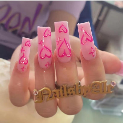 Fake Nails Heart Pattern Full Cover Fake Nails DIY Glue Press On Nails Nail Supplies For Professionals