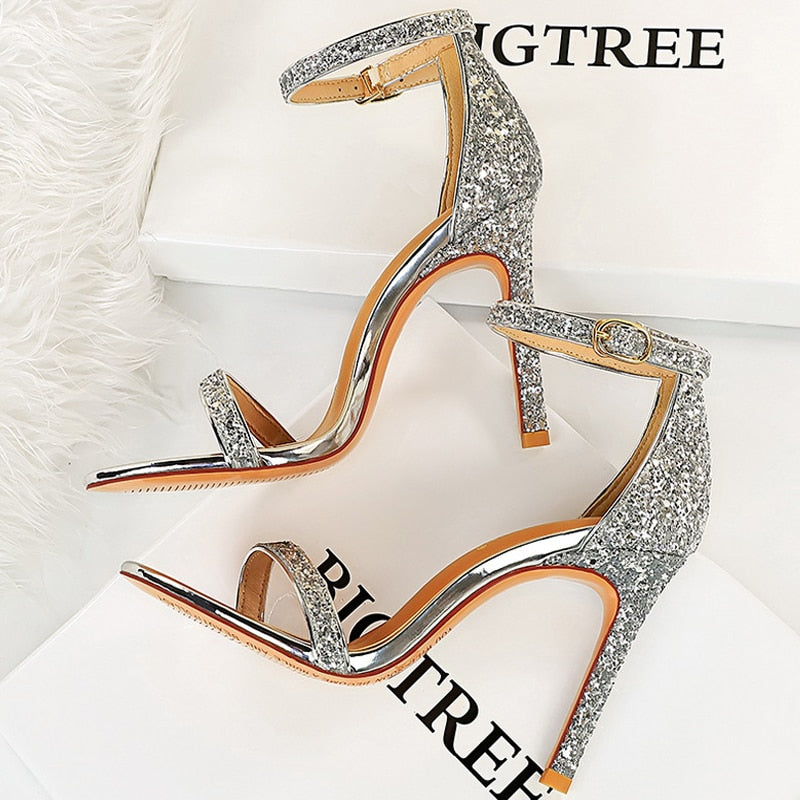 Shoes Sexy High Heels Women Pumps Sparkle Sequins Stiletto Heels 10 Cm Party Shoes Women Heels Summer Women Sandals New sliver