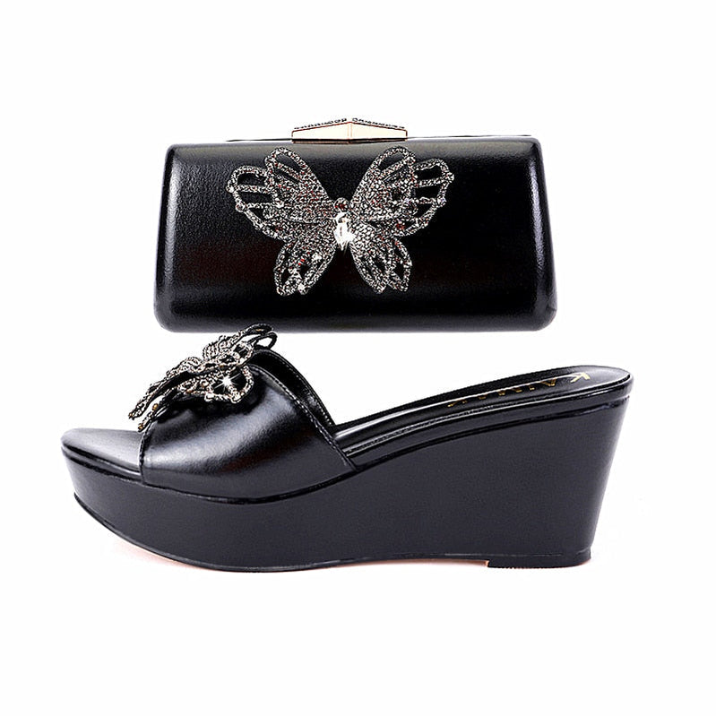 Wedding Shoe Bag Set Women Diamond Crystal Fashion Slippers Summer Italian Design Suitable for Birthday Party Wedding Wholesale