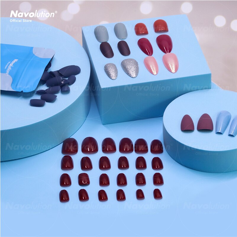 Navolution 24Pcs/Set DIY Manicure Wearable Fake Nails press on Detachable Finished Fingernails Ballet Square Head Almond Short