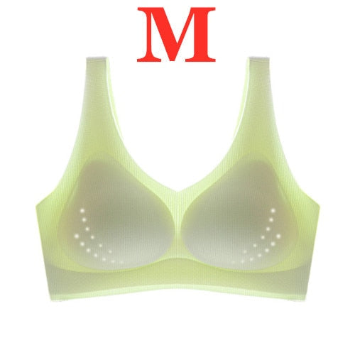Youpin Women's Ice Silk Seamless Bra Ultra-thin No Steel Ring Breathable Antibacterial Gather One Piece Breathable Underwear Green M