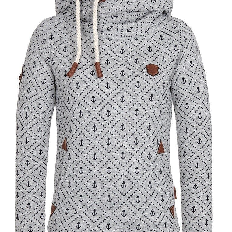 Anchor Print Big Size Hoodies Women 5xl Poleron Mujer 2024 Korean Street Pocket Sweatshirt Drawstring Slim Fit Hipster Hoodie grey hoodie