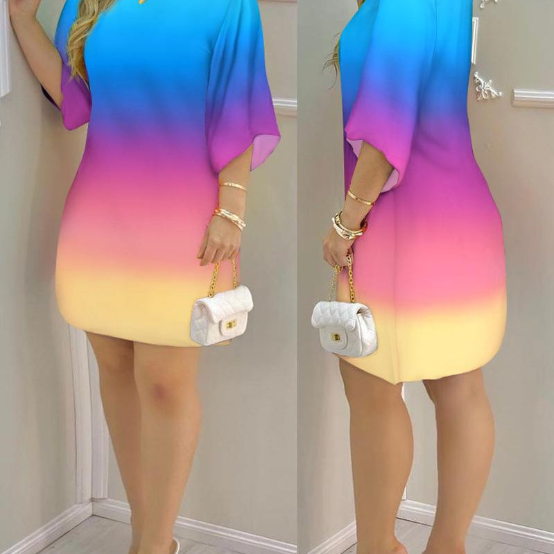 Women's Dress Summer Fashion Tropical Print Half Sleeve O-Neck Dresses Female Casual Party Beach Mini Loose Dress Vestidos