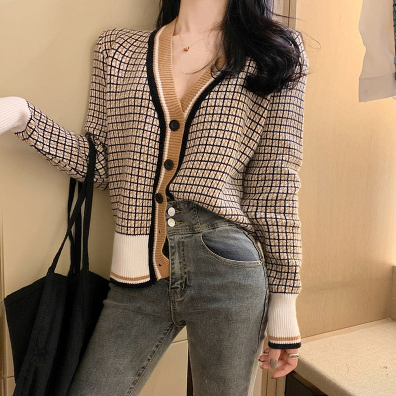 Autumn Winter Women Sweet Cartoon Print Knit Short Cardigan Long Sleeve Casual Warm Loose Sweater