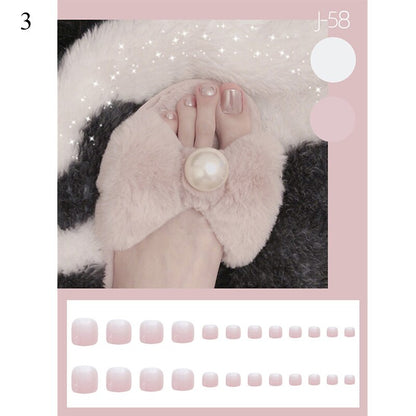 False Toenail 24Pcs/Box Toe Nail 3D Glitter Decor Press On Fake Nails With Glue Detachable Square Short Full Cover DIY Nail Tips