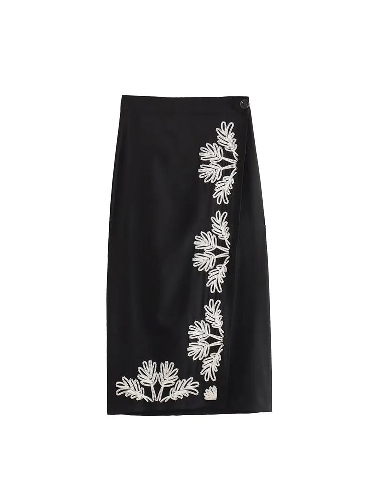Woman 2 Pieces Midi Skirts Sets Summer Women Suit Tops Embroider Skirts Set Womens Outfits only skirt