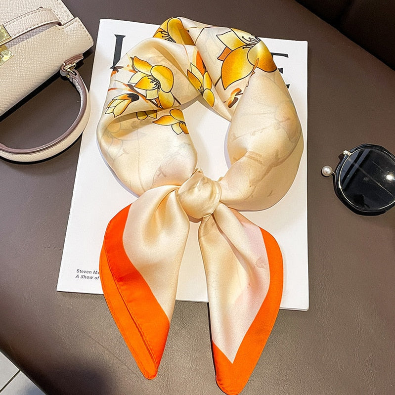 Fashion Hair Scarf for Women Headband Ribbon Satin Silk Square Scarves Lady Wrist Wrap Shawls Design Bandana Foulard W44-3 70x70