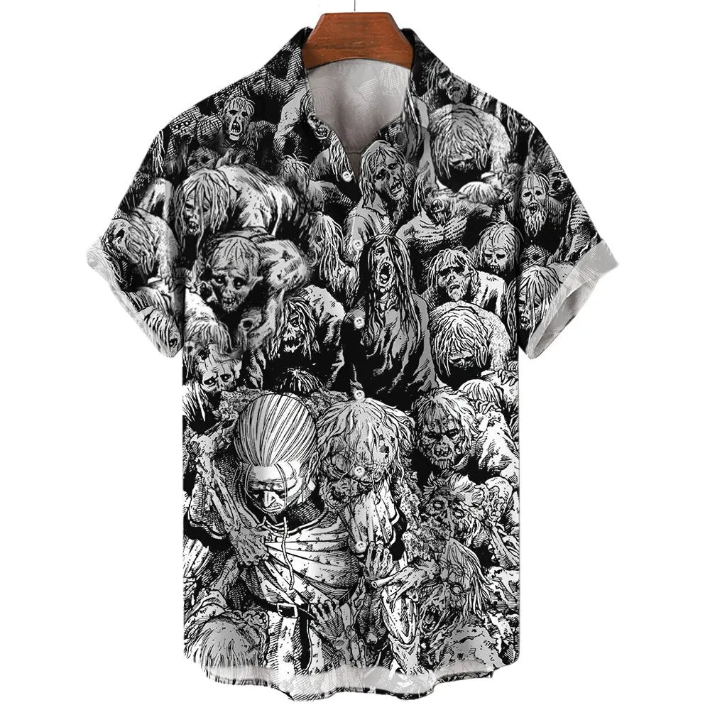 Summer New Men's Shirt 3D Printed Horror Pattern Hawaiian Fashion Designer Men's Horror Shirts Movie Print 3XL Tops ESYJXC1309
