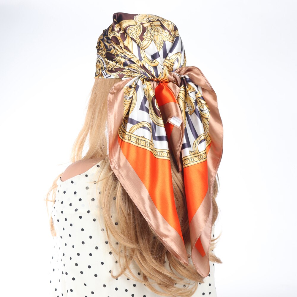 Silk Scarves Luxury Brand Spring Summer Women Head/Hair Scarf 90X90cm Fashion Hijab Bandana Cheveux Foulard Femme BK50-17 90X90CM