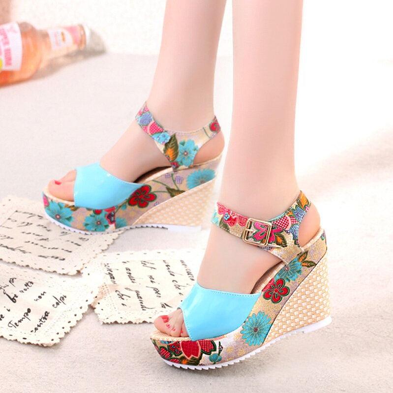 Women Sandals Summer Platform Wedges Casual Shoes Woman Floral Super High Heels Open Toe Slides Slippers Sandalias Zapatos Mujer
