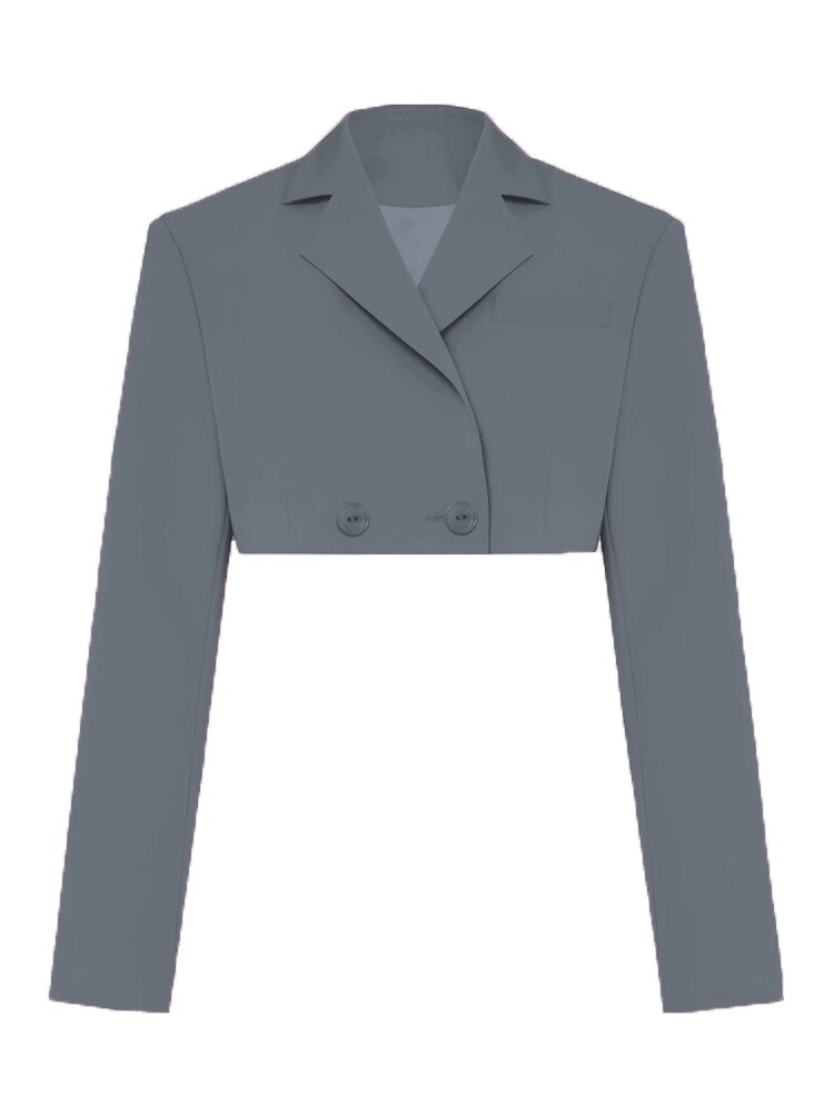 Fall Women Blazer Suit Two Piece Sets Turn-down Collar Blazers Tops And Pleated Skirts Femme High Street Y2K Outfits Only Grey Coat