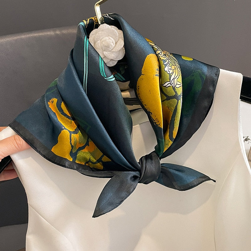 53cm Real Silk Nature Scarf Women Neckerchief Foulard Bandana Small Hairbands Fashion Floral Neck Ties for Office Lady New ZS-305 53x53cm