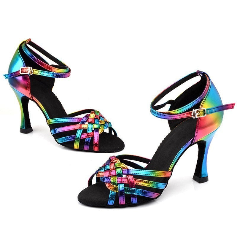 Colorful Latin Dance Shoes for Women Summer Sale Soft Bottom Indoor High Heels Sandals New Practice Wedding
