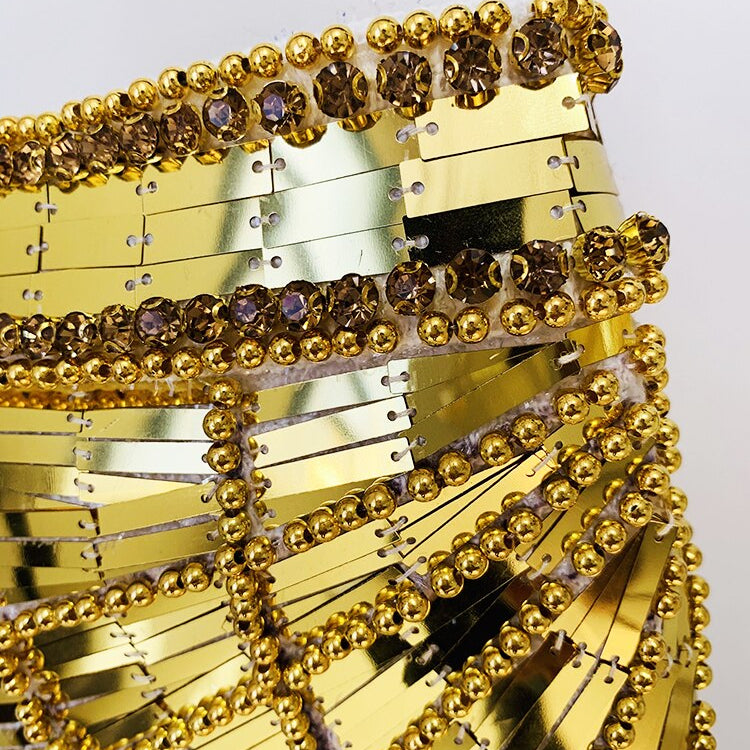 HIGH STREET Newest 2023 Designer Fashion Women's Stunning Metallic Diamonds Strass Handwork Beaded Tweed Mini Skirt