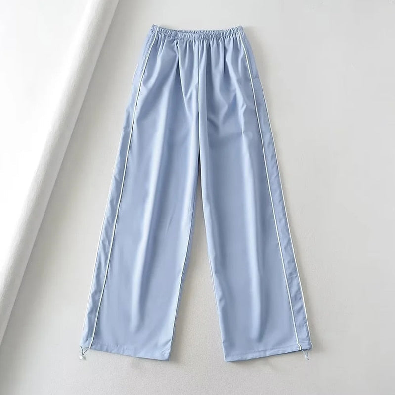 Women Casual Joggers Tech Pants Vintage Solid Low Waist Drawstring Baggy Trousers Y2K Wide Leg Sweatpants Streetwear Cargo Pants EA07732-Light blue